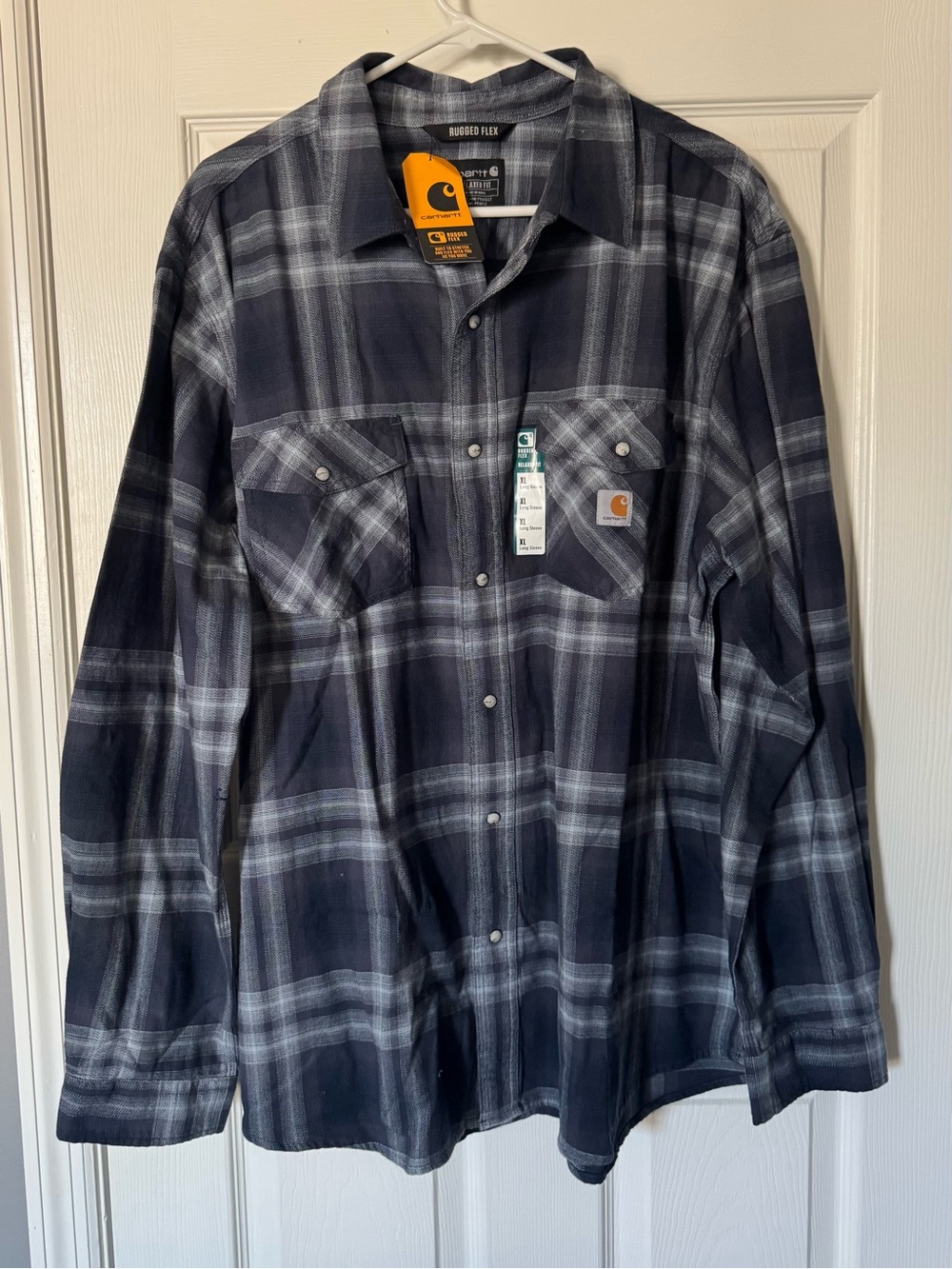 Carhartt Rugged Flex Navy Gray Plaid Work Shirt